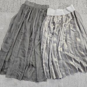 Koream Elegant Olive And Gold Pleated Skirt